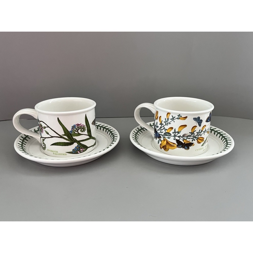 Portmeirion The Botanic Garden Floral Botanical Coffee Tea 2 Cups 2 Saucers
